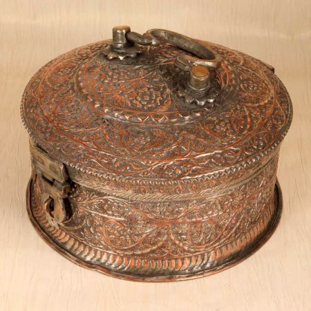Handcrafted Traditional Copper Jewelry Box in Vintage Finish