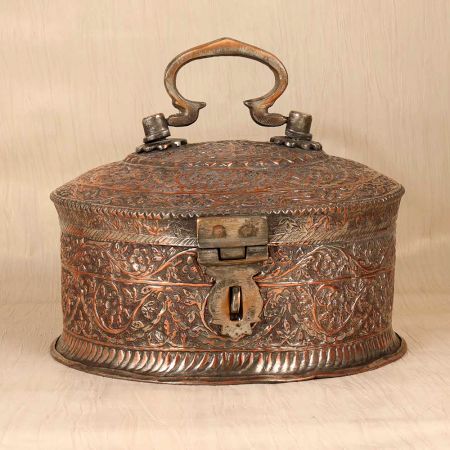Handcrafted Traditional Copper Jewelry Box in Vintage Finish