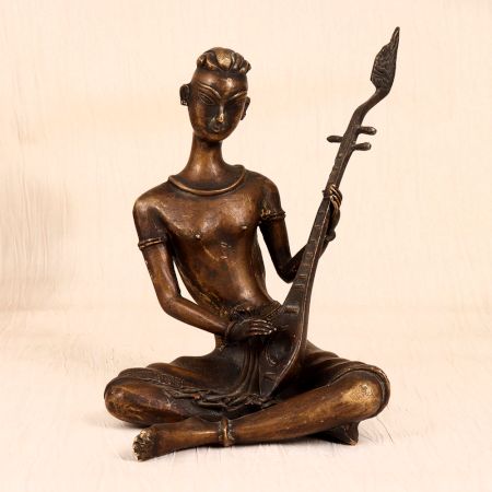 Handmade Finest Brass Lady Musician Statue for Collection