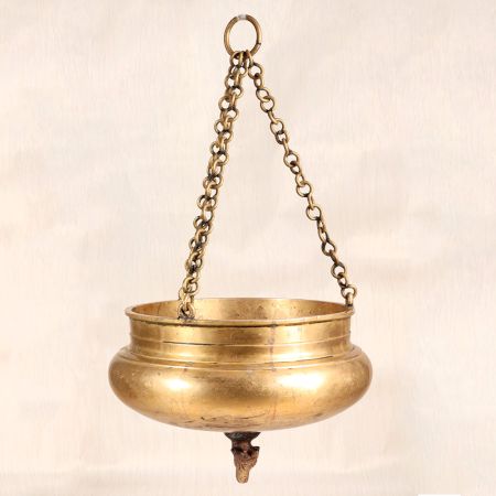Handmade Finest Brass Hanging Pot with Chain in Brown Finish