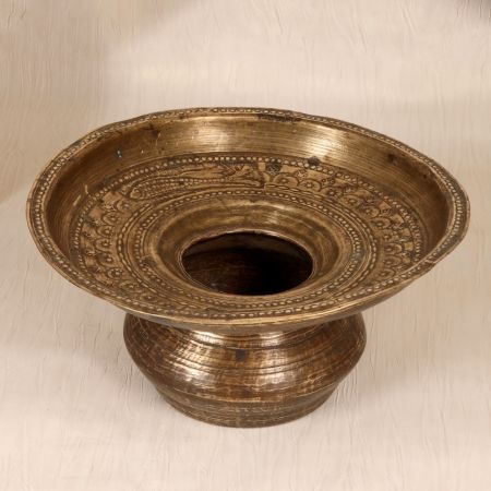 Handcrafted Dark Finish Brass Silapchi Pot with Engraving for Decor