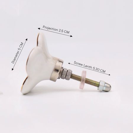 6 Pieces White Daffodils Ceramic Cabinet Knob With Gold Work