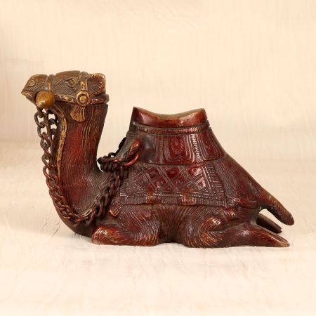 Handcrafted Engraved Brass Camel Statue in Vintage Finish