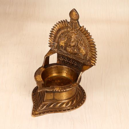 Vintage High-Quality Brass Gajalakshmi Oil Lamp for Prayer Room