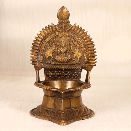 Vintage High-Quality Brass Gajalakshmi Oil Lamp for Prayer Room