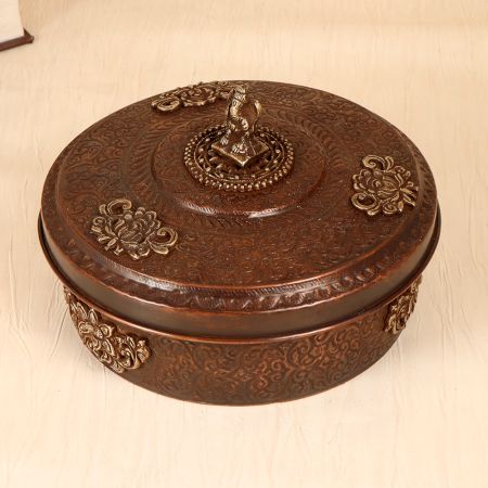 Nepalese Art Handcrafted Copper Metal Box for Decoration