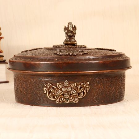 Nepalese Art Handcrafted Copper Metal Box for Decoration