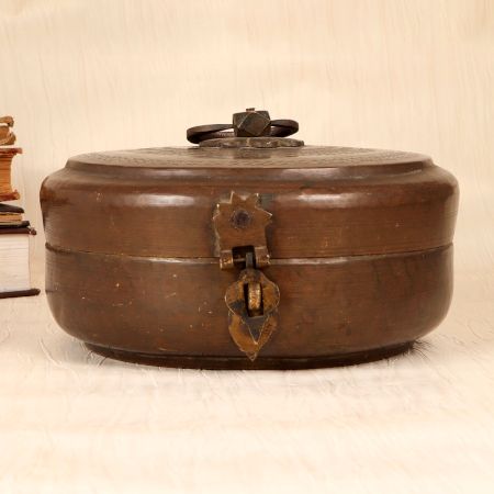 Handcrafted Vintage Finest Brass Chapati Box Crafted in Rajasthani Art