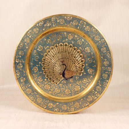 Blue Enamel Work Brass Hanging Plate for Home Decoration