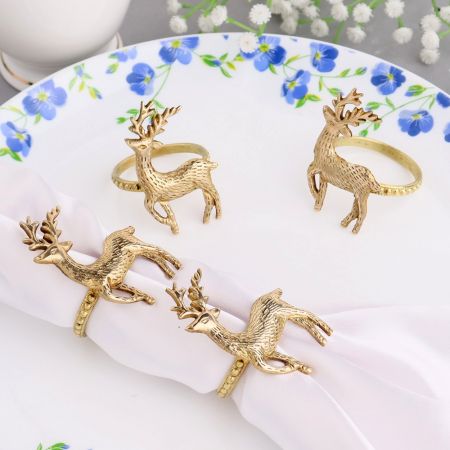 Handcrafted Reindeer Brass Napkin Ring in Set of 4
