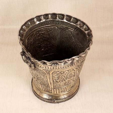 Handmade Brass Nickel Plated Bucket Planter for Decoration