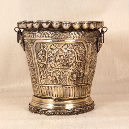 Handmade Brass Nickel Plated Bucket Planter for Decoration