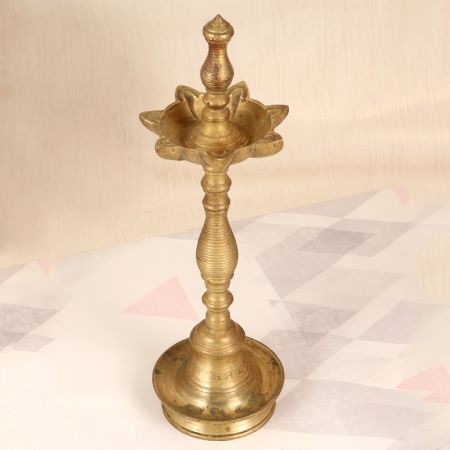 Vintage 7 Jyots Brass Oil Lamp from South India for Decoration