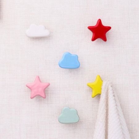 Ceramic Multicolor Star Cloud Modern Kids Wall Hooks-6 Pieces