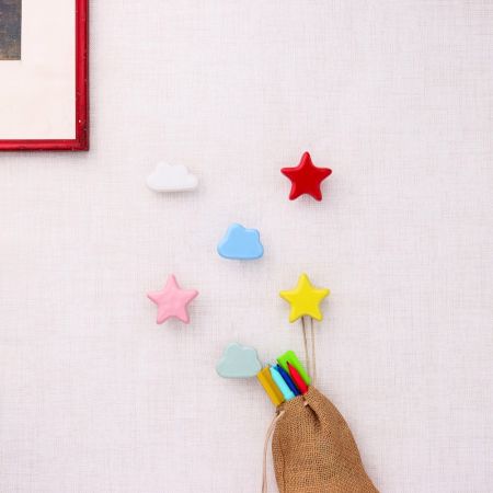 Ceramic Multicolor Star Cloud Modern Kids Wall Hooks-6 Pieces