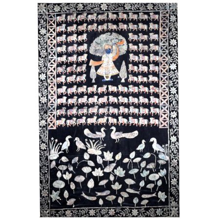 Beautiful Pichwai Painting of Lord Krishna on Cloth for Prayer Room