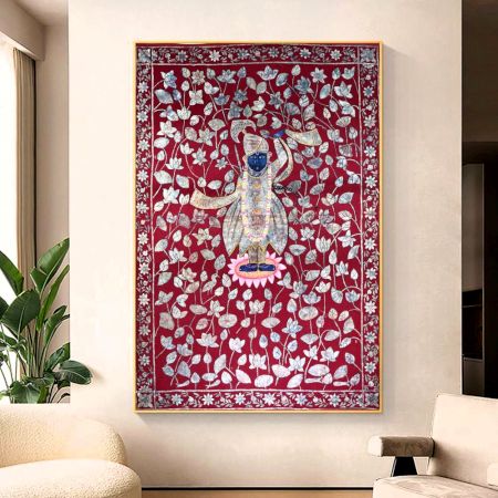 Multi-Colour Lord Krishna Cloth Pichwai Painting for Prayer Room