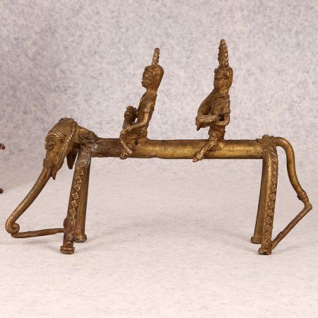Tribal Art Vintage Brass Elephant with Two Rider for Decoration