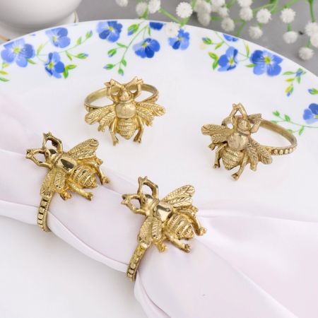 High-Quality Handcrafted Brass Bee Napkin Ring in Set of 4