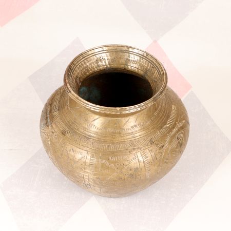 Handmade Premium Brass Holy Water Pot with Carving