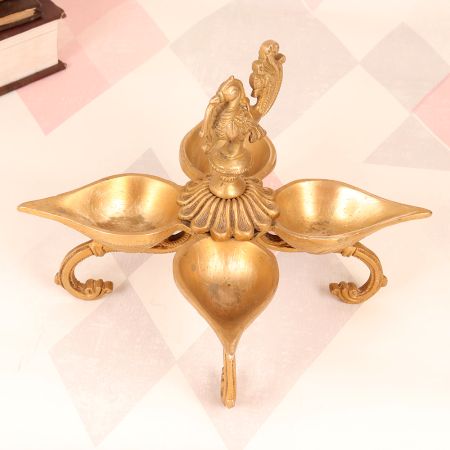 Handmade Golden Brass Peacock Oil Lamp for Prayer Room