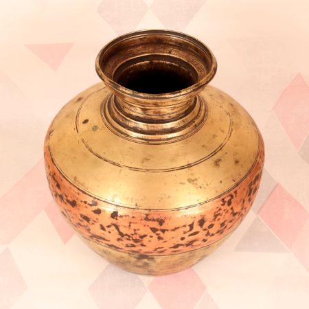 Handcrafted Vintage Brass Copper Holy Water Pot in Himalayan Art