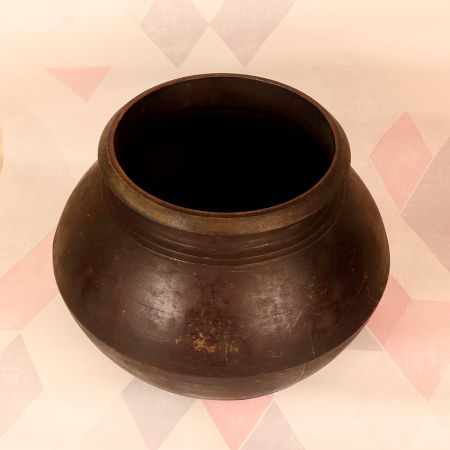 Vintage Dark Finish Brass Planter in South Indian Art for Decor