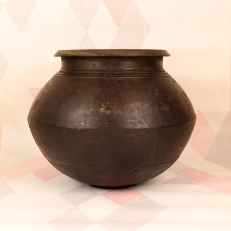 Vintage Dark Finish Brass Planter in South Indian Art for Decor