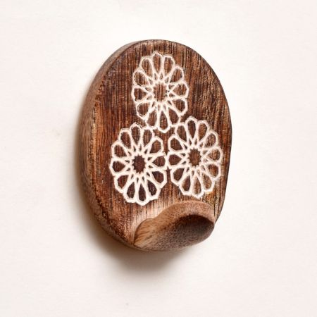 Brown White Wooden No Damage Wall Adhesive Hooks-Pack of 6