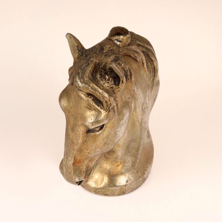 Vintage Brown Metal Two Horse Head Statue Paper Weight