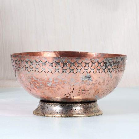 Islamic Vintage Copper Bowl with Engraving in Peshawari Art