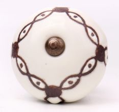 Cream Etched Chain Design Ceramic Cabinet Knob