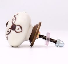 Cream Etched Chain Design Ceramic Cabinet Knob