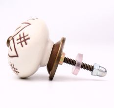 Cream Etched Floral Ceramic Dresser Knob