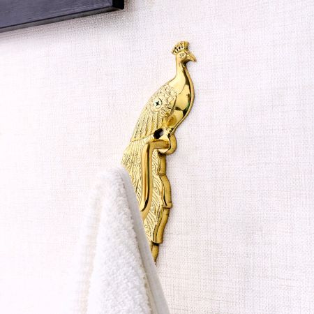 Brass Golden Peacock design Wall Hook for Hanging Clothes