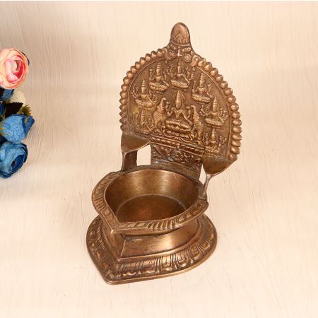 Traditional Handmade Brass Gaja Laxmi Oil Lamp for Rituals