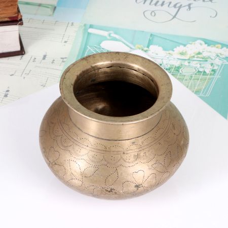 Engraved Handmade Brass Holy Water Pot in Gujarat Art
