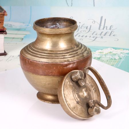 Vintage Traditional Copper Brass Ganga Jali Water Pot for Rituals