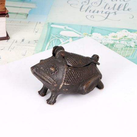 Vintage Fine Art Brass Frog Box in Dark Finish for Home Decor
