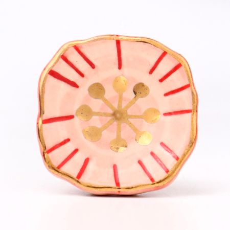 Pink Golden Flower Flat Ceramic Drawer Knob