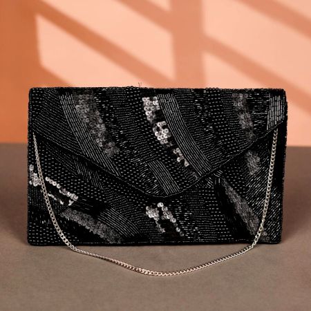 Elegant Black Premium Cotton Beads Hand Bag