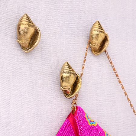 Golden Brass Conch Shell Wall Hooks -3 Pieces