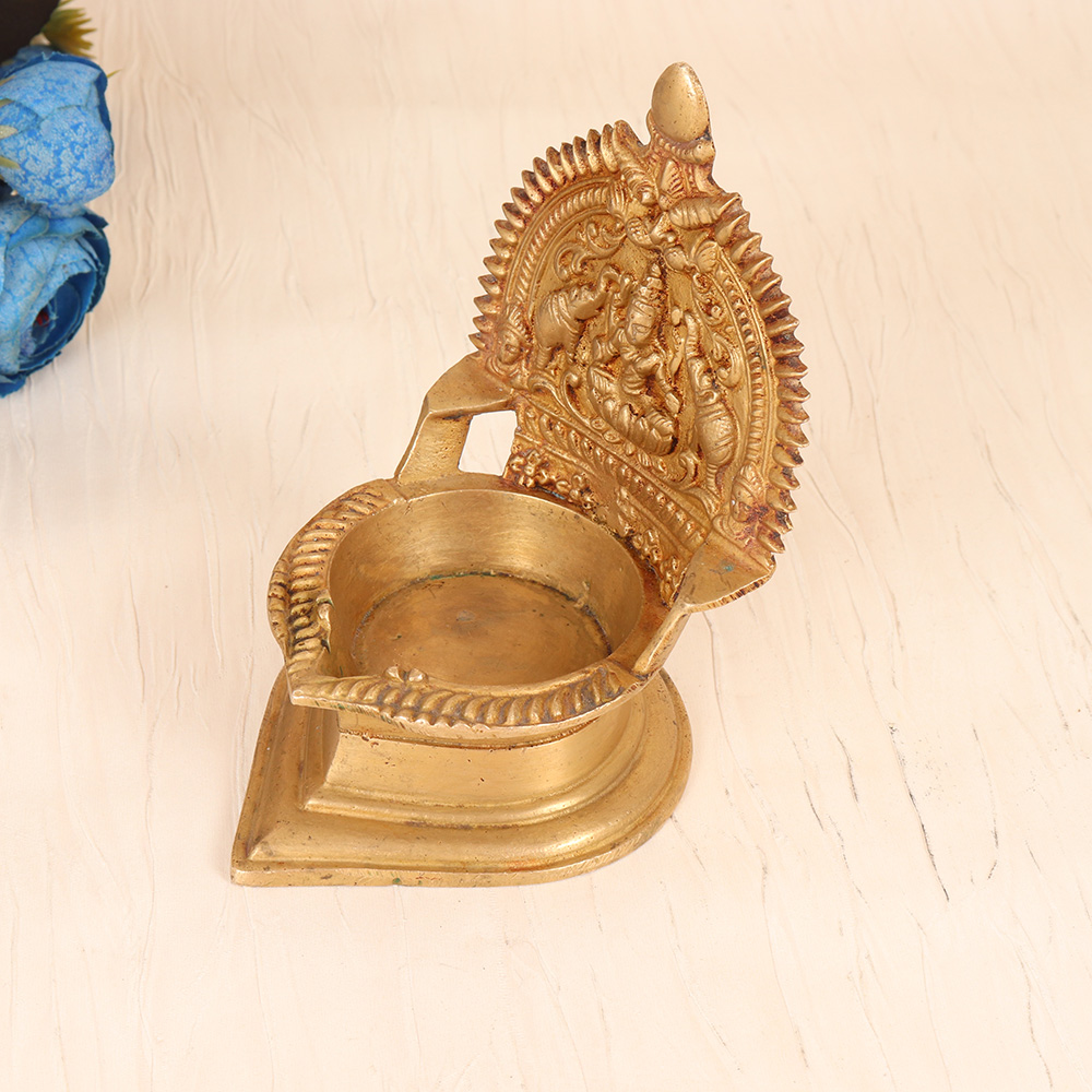 Vintage Handmade Gaja Lakshmi Oil Lamp for Indoor Decoration