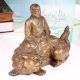 Traditional Japanese Art Brass Meditating Buddha Statue on Lion