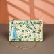 Green Floral Pattern Cotton and Beads Hand Bag