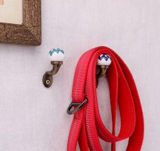Multicolor Ceramic Metal Wall Hooks With Antique Finish-Pack of 6