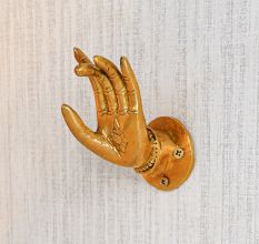 Brass Buddhas Hand With Engraved Lotus Flower Wall Hook