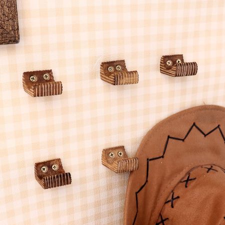 Natural Brown Small Wooden Wall Hooks-6 Pieces