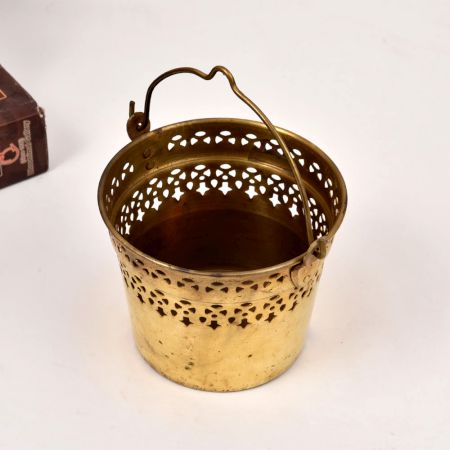 Indian Handmade Jali Work Brass Flower Bucket for Decor