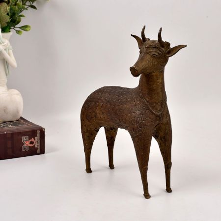 High-Quality Vintage Brass Deer Statue from Odisha in Tribal Art